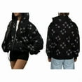 thumbnail image 2 of Zip Up Star Print Hoodies for Women Cropped Sweatshirts Fall Fashion Outfits Y2k Fleece Couples Clothes Black L, 2 of 8