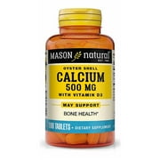 Mason Natural Calcium 500 mg (Oyster Shell) with Vitamin D3 - Strengthens Muscle Function, Supports Healthy Bones and Overall Health, 100 Tablets