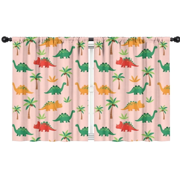Blackout Kids Curtains,Pink Cartoon Dinosaurs Palms Pattern Childrens Insulated Curtains Set Of 2,Bedroom Essentials,Toddler Room Decor 42"x54"