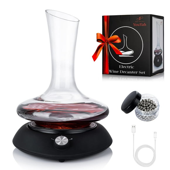 Wine Decanter Set, Red Wine Carafe With Electric Shaker, Automatic Rotation Wine Aerator Decanter. Lead-free Crystal Glass Cleaning Beads. Idea Gift for Wine Lovers,Christmas,Bi