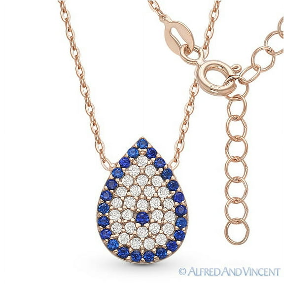 Evil Eye CZ Crystal Charm Pendant & Chain Necklace in .925 Sterling Silver