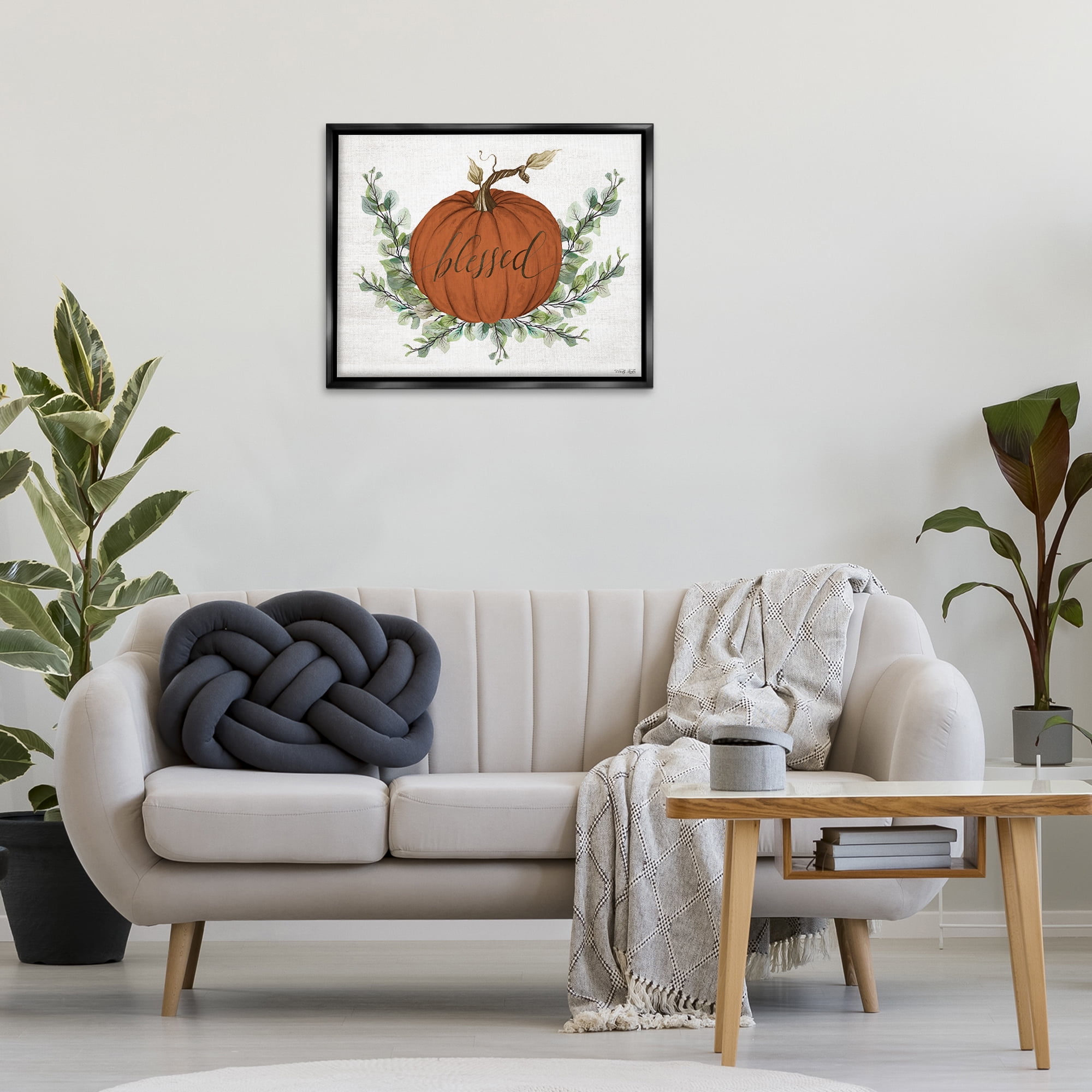 Stupell Industries Orange Blessed Pumpkin Food & Beverage Painting Black Floater Framed Canvas Art Print Wall Art, 31 x 25