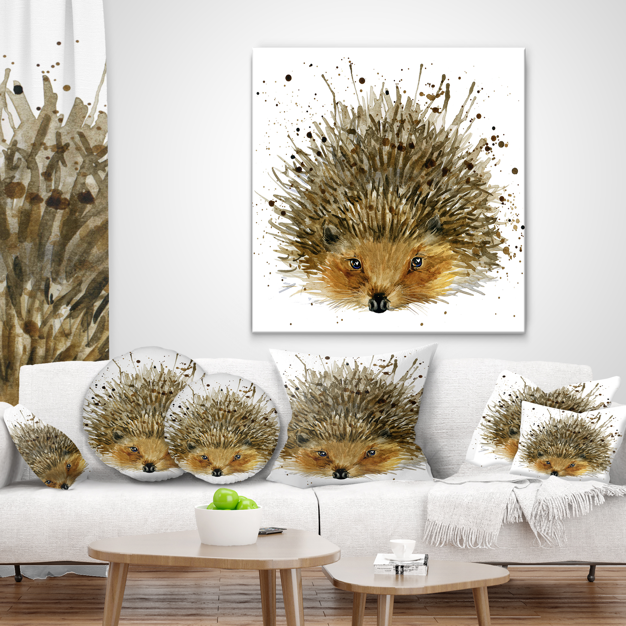 Designart Hedgehog Illustration Watercolor - Contemporary Animal Throw Pillow - 12x20