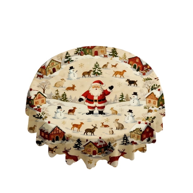 Christmas Tablecloth With Santa Claus Design For Holiday Decor 150 cm x 150 cm Polyester Table Top Decoration