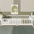 thumbnail image 3 of Jopath Queen Size Floor Bed Frame,Montessori Bed with Guardrails and Door,Rubber Wood Floor Bed with Slatted Base,for Kids,Boys,Girls White, 3 of 10