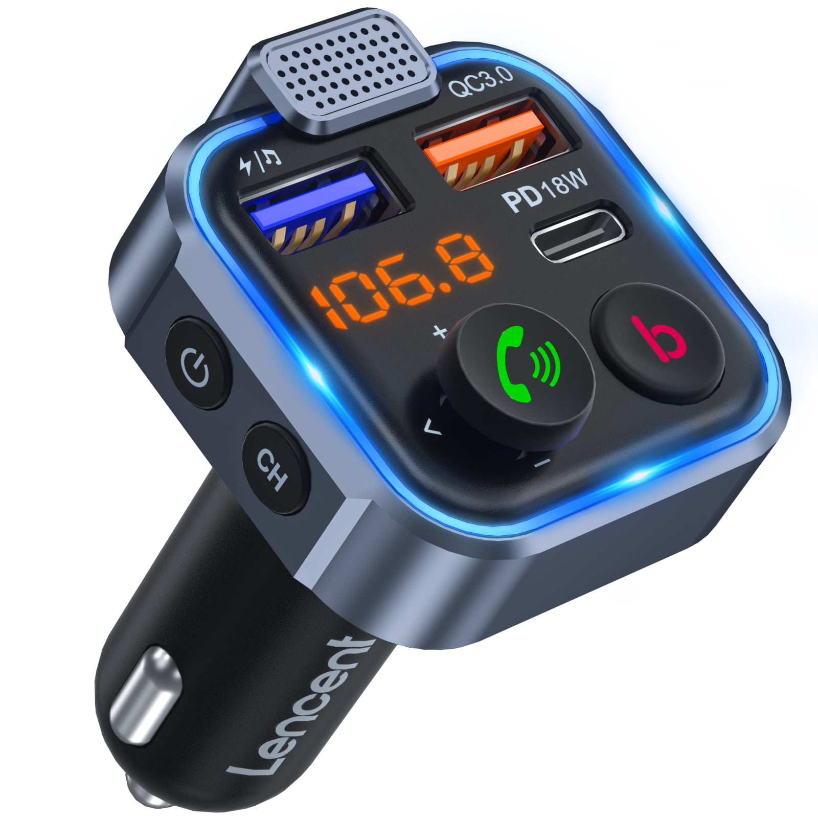 Bluetooth FM Transmitter for Car Audio Adapter Receiver Wireless Hands Free Car Kit with Smart Car Locator and 2 USB Ports Charger Support USB Drive 