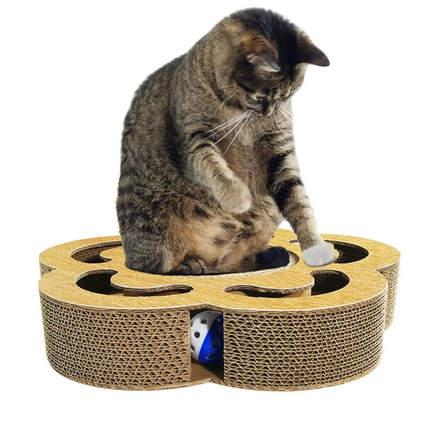 yeacher Interactive Cat Scratcher Toy with Ball Track, Rotating Playboard, and Multi-Shape Corrugated Paper Design - Compact Flower Shape for Kittens