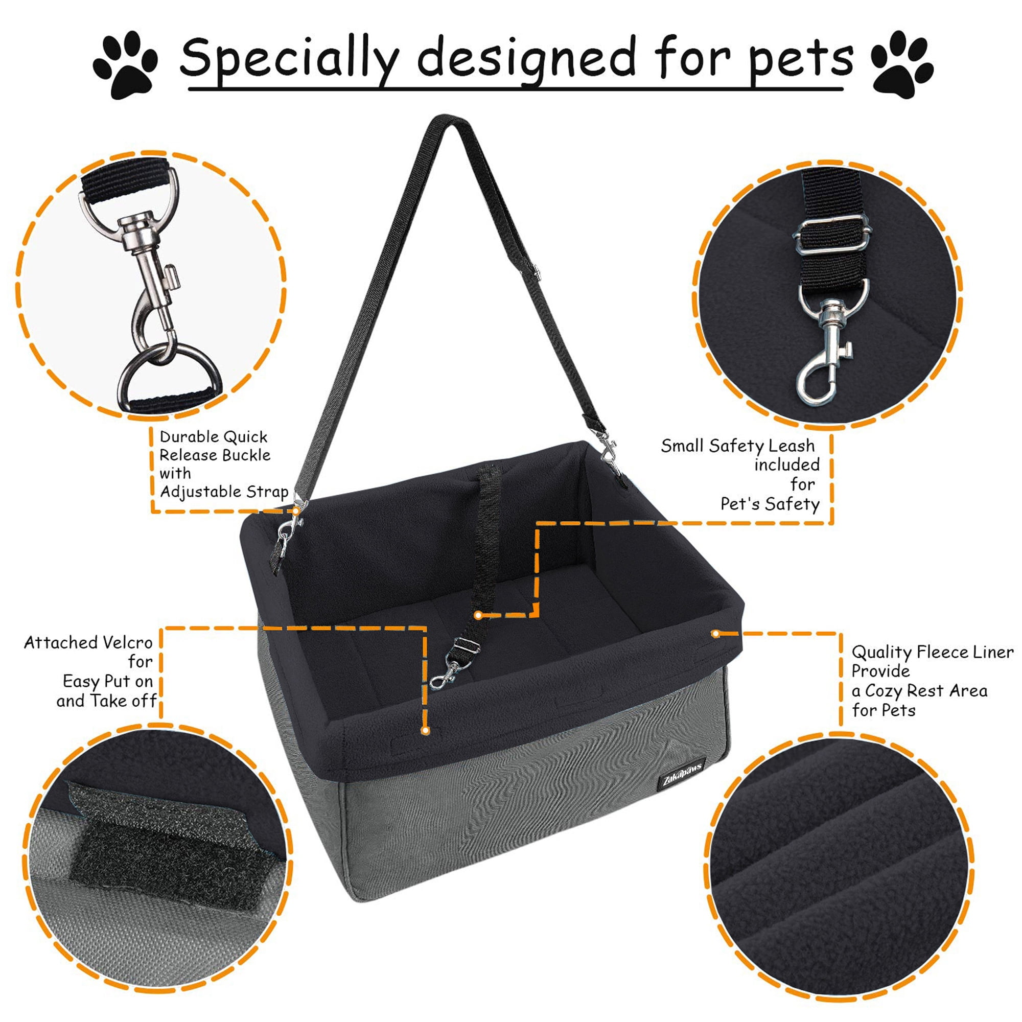 ZAKAPAWS Car Travel Dog Booster Seats, Portable and Breathable Pet Seats Dog Carrier with Seat Belt, Travel Safety Lookout Dog Booster Seat 16-in