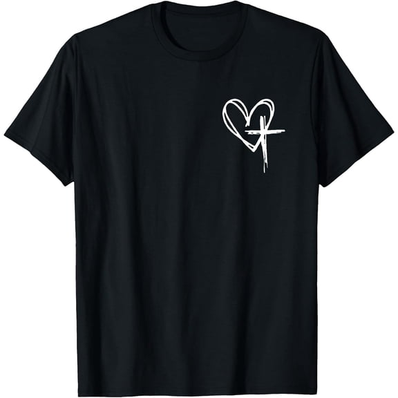 Men's Christian Jesus Cross and Heart Design T-Shirt, Comfortable Breathable Soft Tee, Men's 100% Cotton Graphic T-Shirt 180gsm