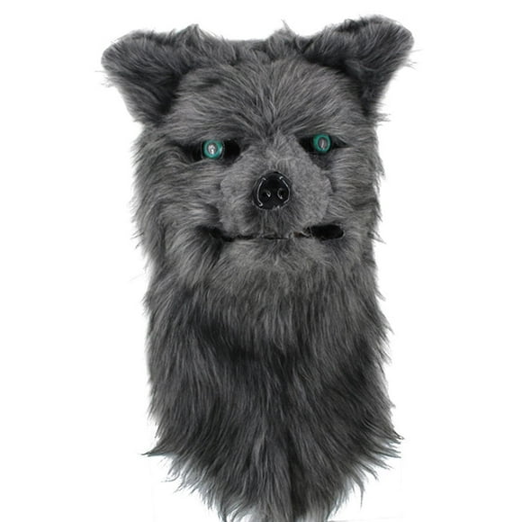 Máscara de Halloween con boca móvil para adultos, accesorios para hombres y mujeres, divertida máscara de animal con mandíbula móvil Lobo gris