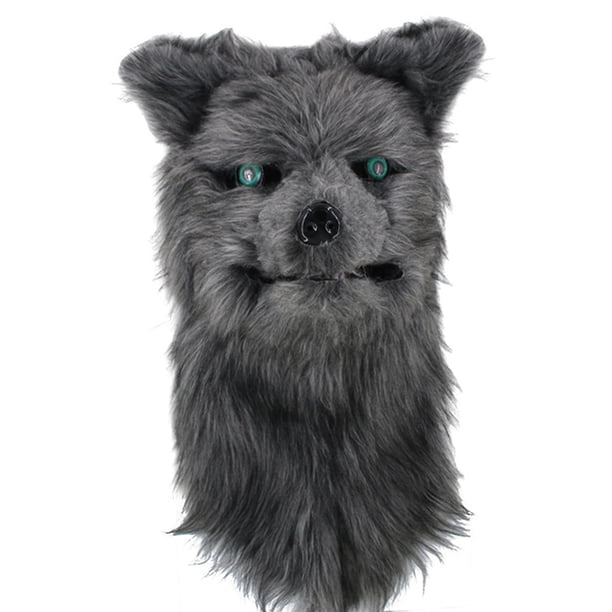 Máscara de animal con mandíbula móvil para hombre y mujer, divertida máscara de Halloween para cosplay nocturno Lobo gris