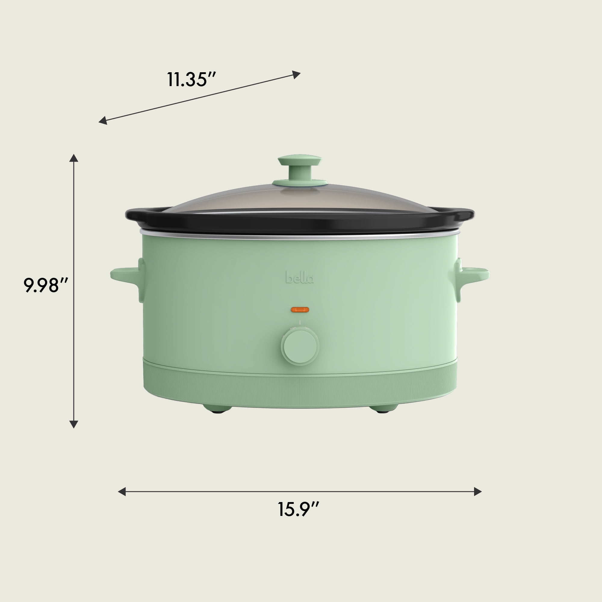 bella 6 Qt Manual Slow Cooker with 3 Temperature Settings, Ceramic Nonstick Coating, Dishwasher Safe Stoneware Pot & Tempered Glass Lid, Seaglass