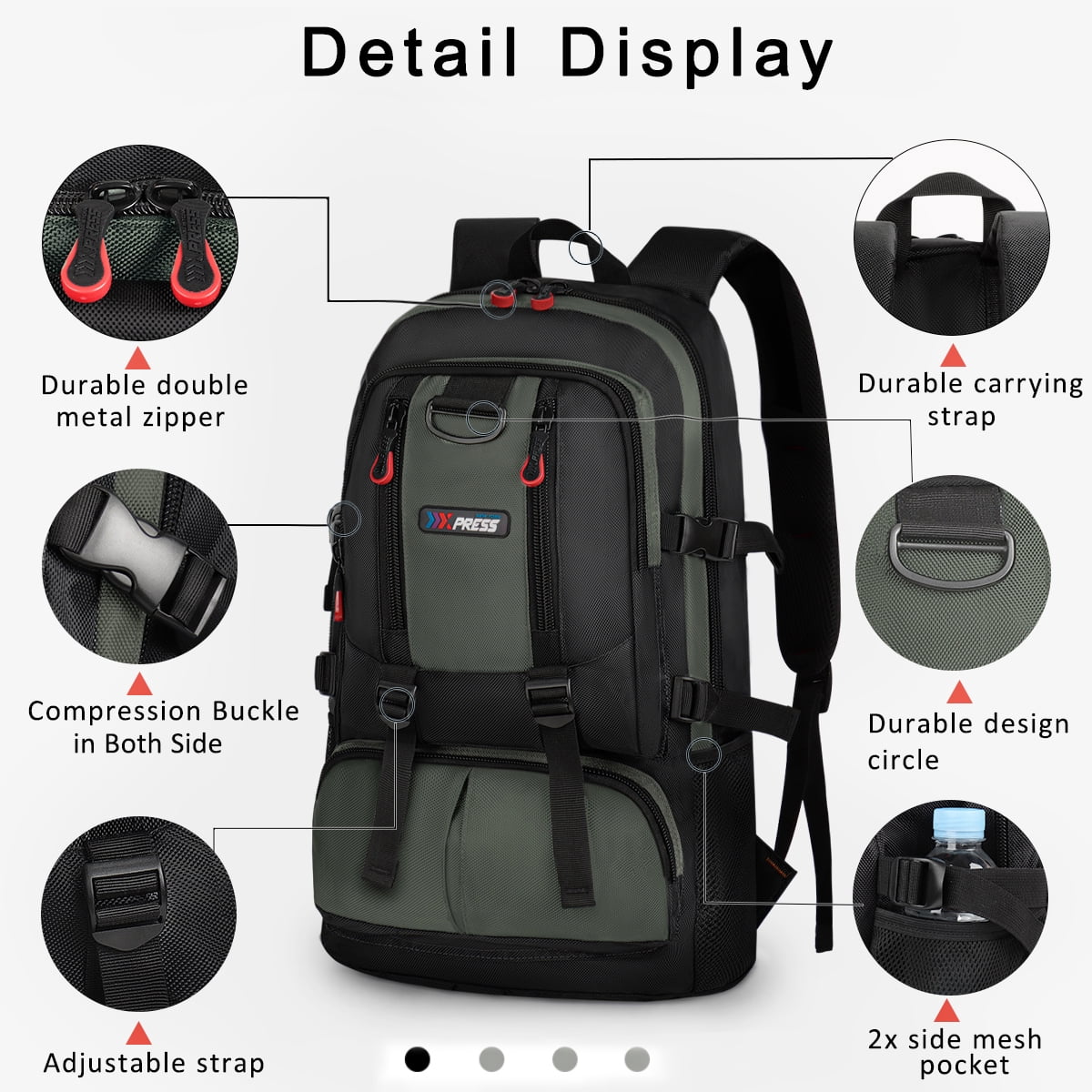 Travel Backpack Multi-Pocket Outdoor Hiking Backpack Work Daypack for Men Women, Grey, A12