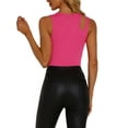 thumbnail image 3 of INSPIRE CHIC Women's Sleeveless Crew Neck Cut-out shoulder Gilding Shiny Ribbed Body Suits L Hot Pink, 3 of 6