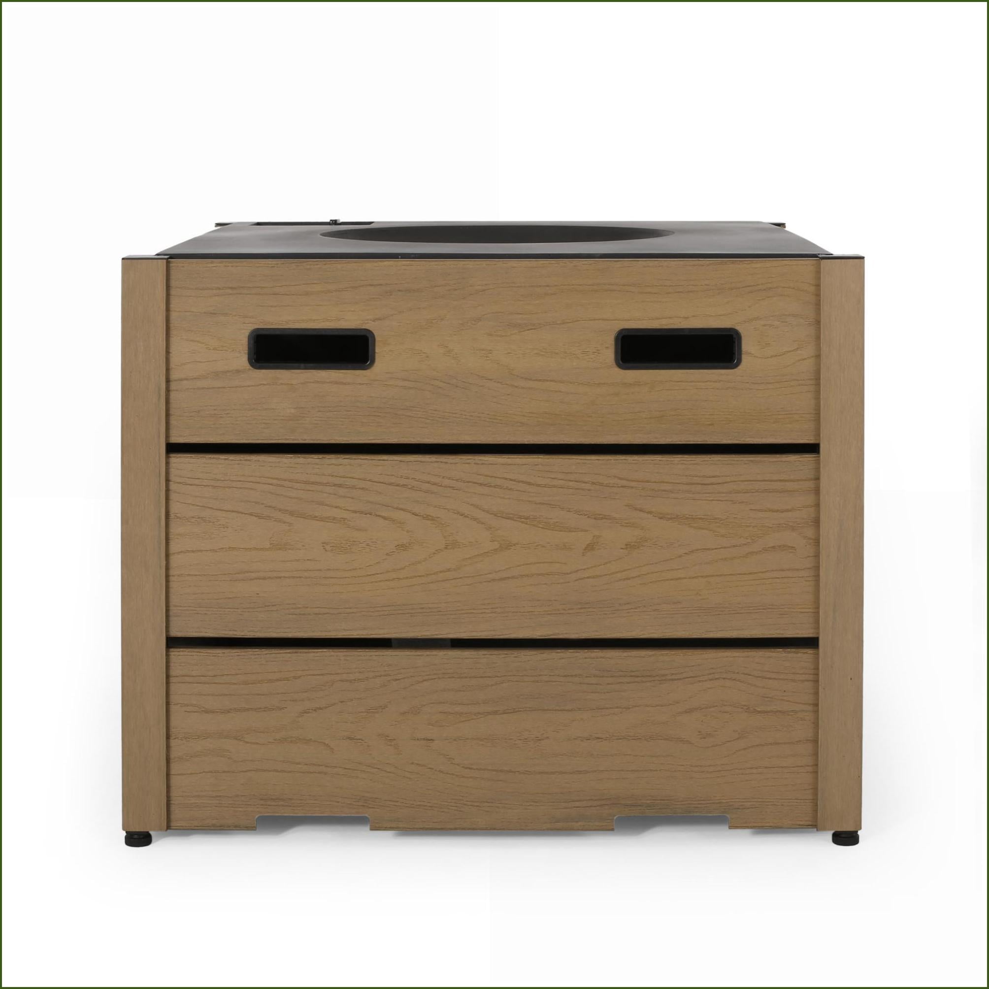 Outdoor Fire Pit Base | fogata al aire libre | Modern Square WPC, For Patio Backyard Camping | Walnut Brown