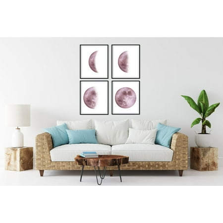 UNFFRAMED Moon Phase Art Print, Lunar Wall Decor Set 4 Prints 20x30