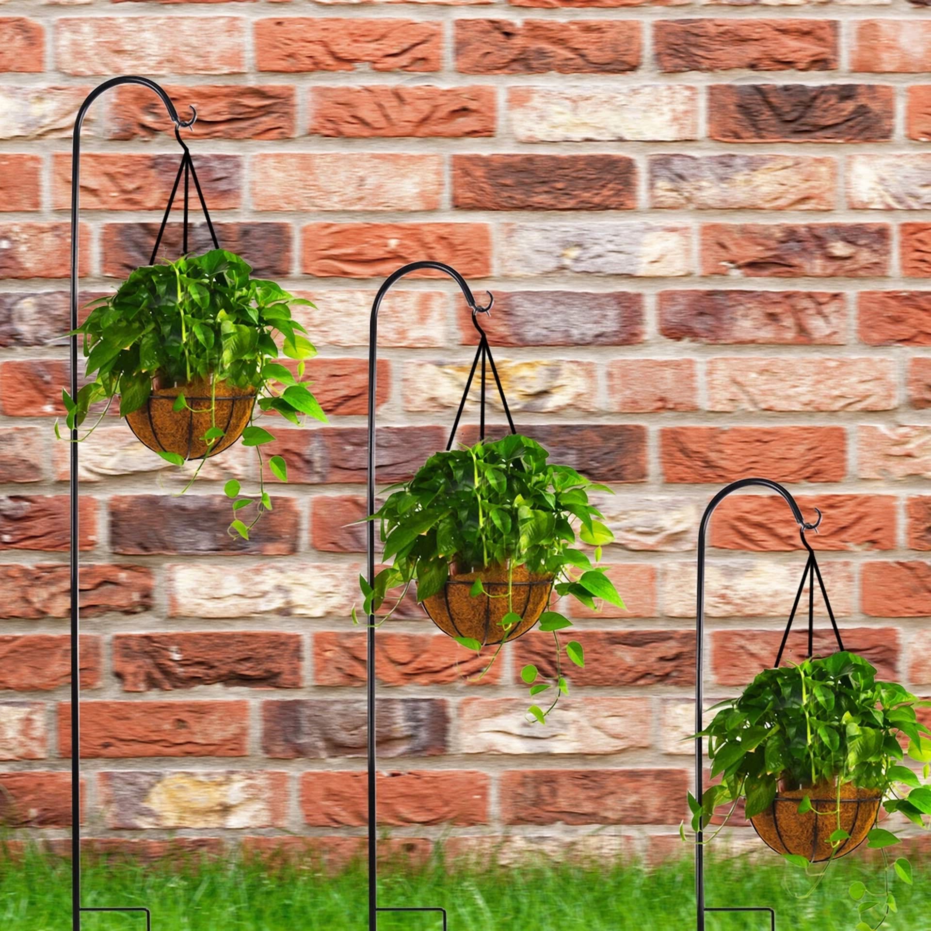 CRESTIN- Black Shepherd Hook 65Inch Plant Outdoor Hanger Bird Feeder Pole Rust Resistant