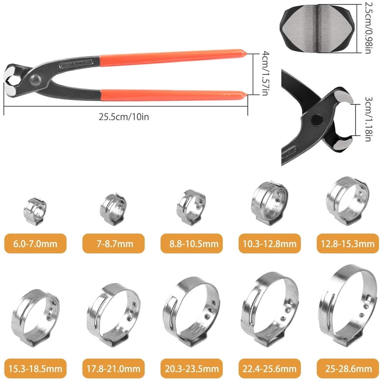 100PCS Assorted Hose Clamp Set – Stainless Steel Ear Cinch Rings | Pinch Clamp Kit For Plumbing, Auto, DIY