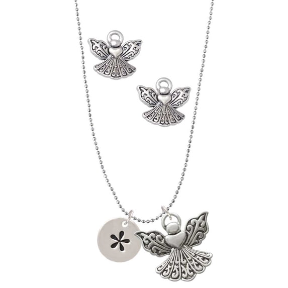 Delight Jewelry Silvertone Disc 1/2'' - Symbol - Asterisk - * - Silver tone Guardian Angel Charm Necklace and Stud Earrings