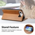 thumbnail image 6 of Wallet Case for iPhone Air, PU Leather Flip Cover with Elastic Wristband, Kickstand Shockproof Card & Cash Slots, Magnetic Closure Drop Protective Rugged Phone Cover, Brown, 6 of 15