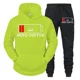 thumbnail image 4 of Conjunto de 2 piezas de sudadera y pantalón divertidos para hombre con estampado "Need Coffee" de manga larga con capucha y patrón de batería baja, ropa deportiva, 4 of 5