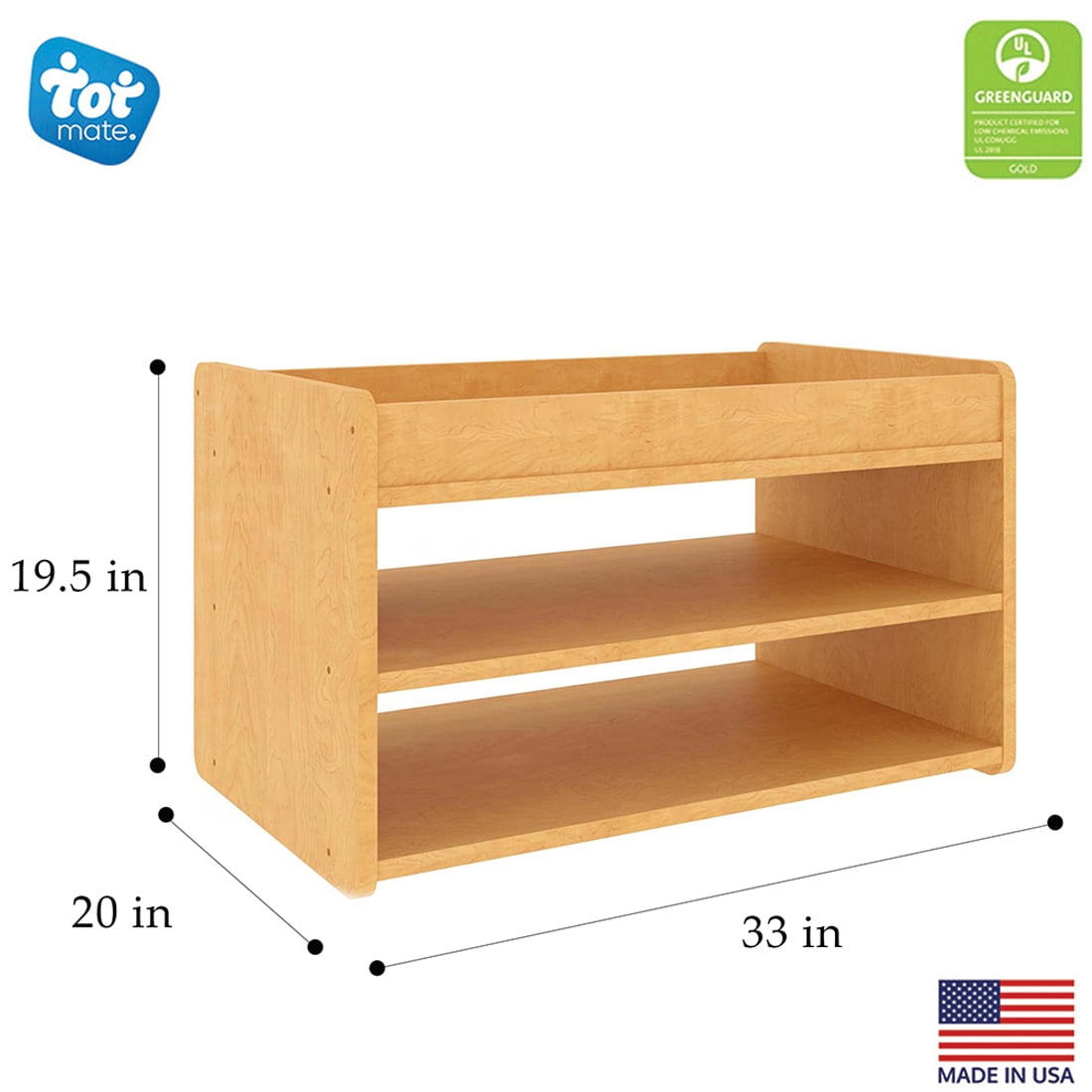 Tot Mate Toddler Play Center 2 Tier Wood Shelf Toy Storage Organizer, Classroom Furniture, Maple RTA