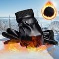 thumbnail image 1 of Men Leather Gloves In Winter Men Screen In Winter Students Warm Outdoor Riding Plush Gloves, 1 of 4