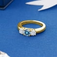 thumbnail image 4 of Gem Stone King 18K Yellow Gold Plated Silver 3-Stone Ring Round Persian Blue and White Moissanite (0.96 Cttw, Size 8), 4 of 4