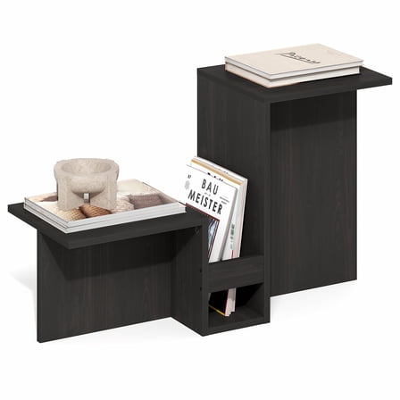 Furinno BOYATE Valley Shaped End Table Tiered Levels Shelf Espresso