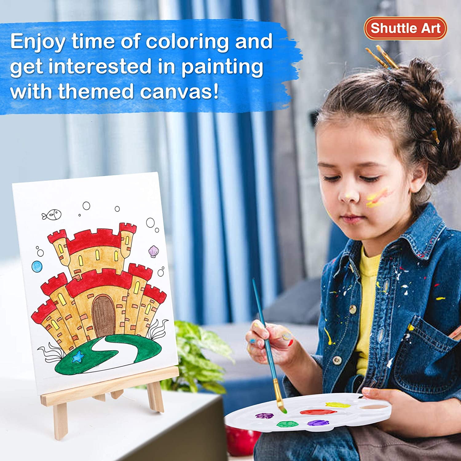 69 Pack Paint Set, Shuttle Art Art Set with 30 Colors Acrylic Paint, Wood Easel, Canvases, Painting Pad, Brushes, Palette, Smock & Storage Gag, Complete Paint Set for  everyone