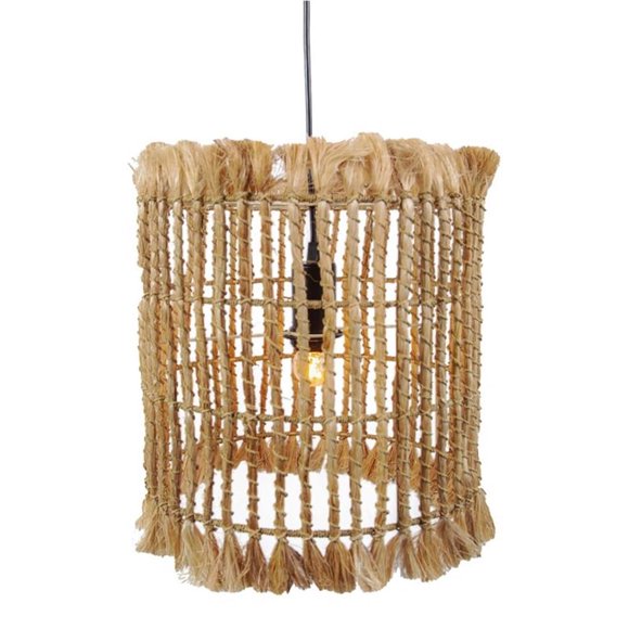 TOV Furniture Kahuzzi 13.8"H Transitional Fabric Pendant Lamp in Natural