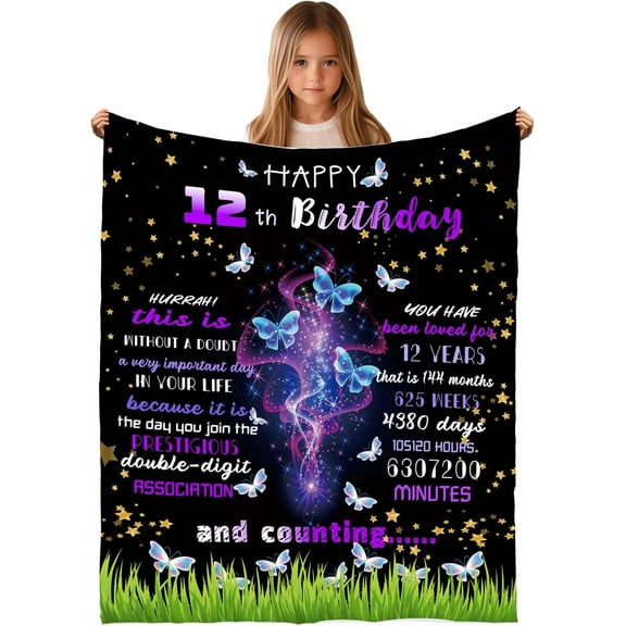 Gift for 12 Year Old Girl,12 Year Old Girl Birthday Blanket, Birthday Gifts for 12 Year Old Girls-12th Birthday Decorations for Girl,Best Gifts for 12 Year Old Girl (12 Years)