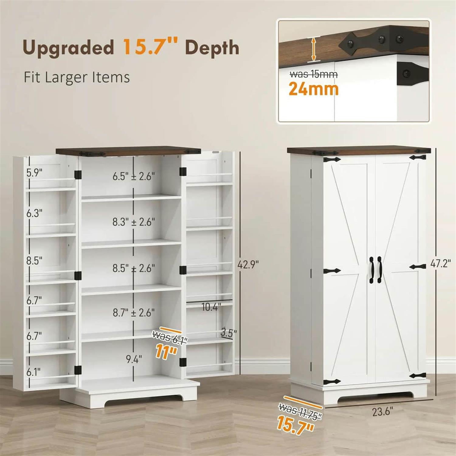 Demi Bonn 47" LED-Lit Kitchen Pantry Cabinet with Sliding Doors, Adjustable Shelves for Modern Kitchens, White