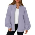 thumbnail image 6 of Mohiass Women's Sweatshirt Bomber Jacket Fleece Oversized Zip Up Hoodies Casual Long Sleeve Baseball Collar Outerwear Coat Light Purple 3XL, 6 of 6