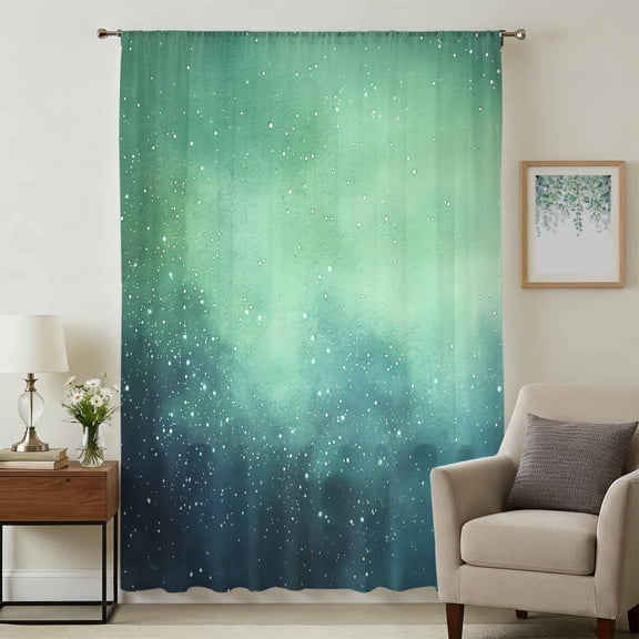 Teal Blue Starry Sky Sheer Curtains 72 Inches Long, Modern Retro Glow Star Night Light Filering Curtains, Breathable Simi Curtain Privacy Drapes for Living Room Bedroom Lightweight Window Treatment