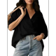 thumbnail image 2 of Blusa Informal Elegante para Mujer, de Negocios, de Corta, con Cuello en V y Tapeta, Camisa de Trabajo Negra L, 2 of 8