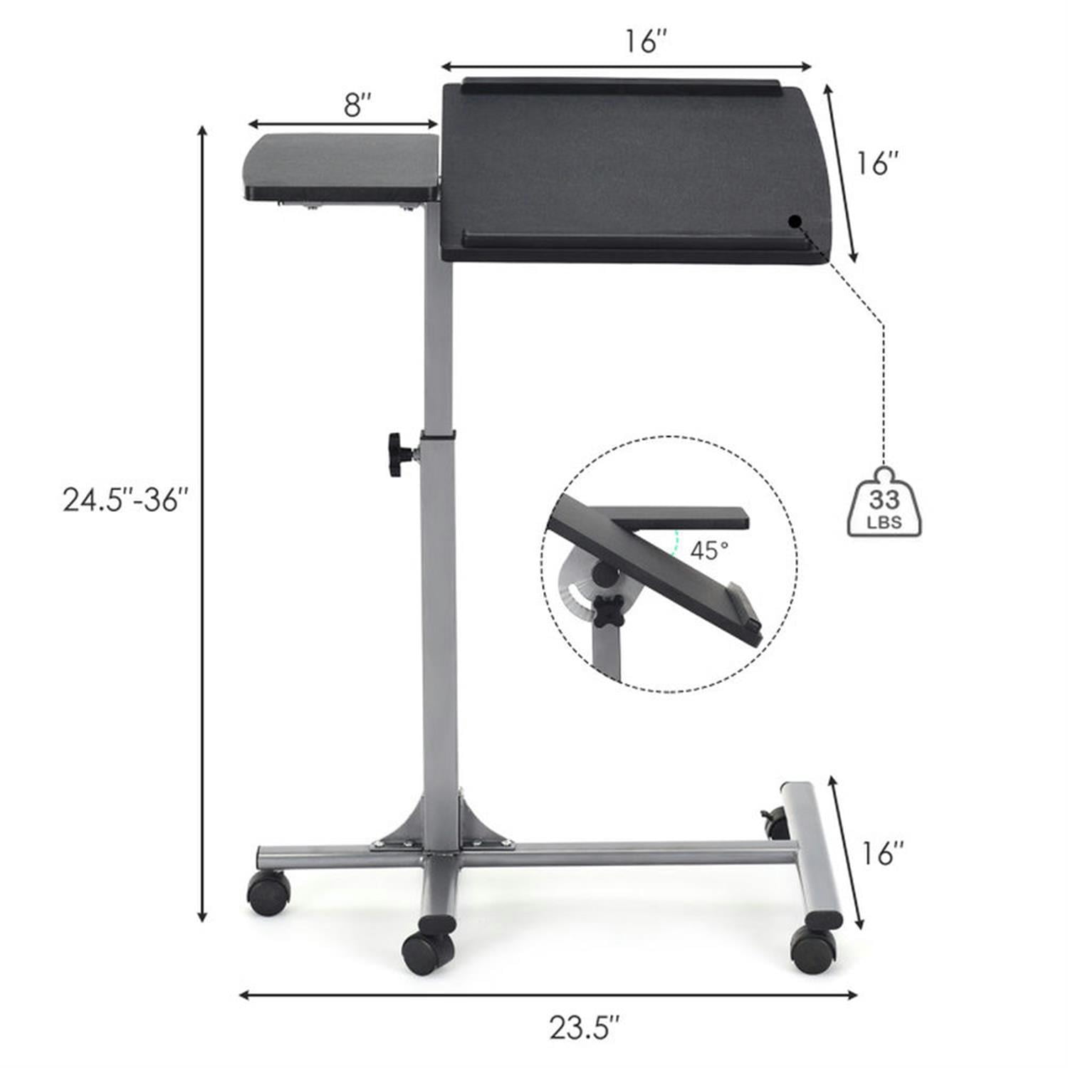 Demi Bonn Adjustable Angle Height Rolling Laptop Table, Laptop Workstation for Laptops, Books, Tablets, and Art, Black