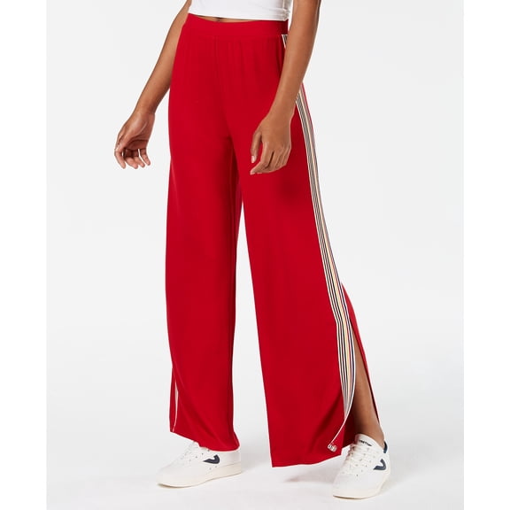Ultra Flirt By Ikeddi Juniors Striped Split Wide Leg Pants Chili Pepper L