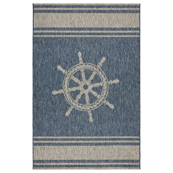 Contemporary Home Living 7.75' x 9.5' Navy and Gray Helm Rectangular Area Throw Rug