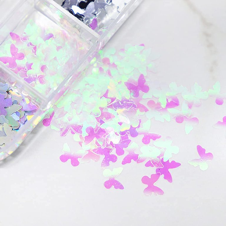 12 jars/set 2styles Holographic Butterfly Loose glitters, Butterflies  glitter 3mm UV resin,nail gel,acrylic nail, polish glitter