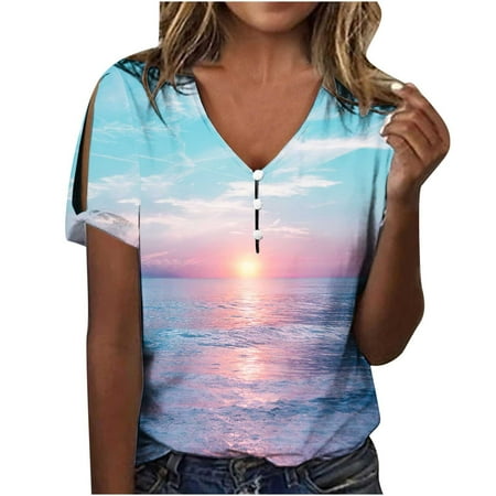 

kakina CMSX Plus Size top Clearance Women s V-Neck Short Sleeve Printed Floral Ladies Tops Blouse T-Shirt