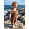 thumbnail image 5 of Cjfdfy Toddler Baby Girl Fall Outfits Ribbed Long Sleeve Tops and Print Long Sleeve Jumpsuit Two-piece Set Funny Adjustable Jeans Overalls Pants Set 1-5y, 5 of 9
