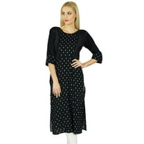 Bimba Women Black Straight custom Kurti Indian Ethnic 3/4 Sleeve Rayon Kurta Blouse