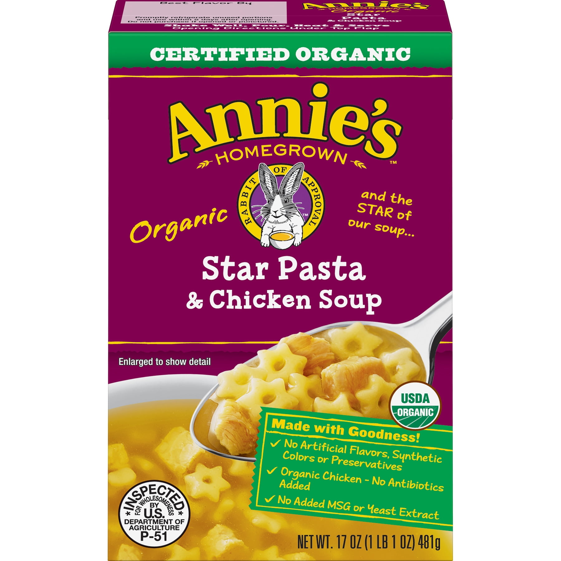 Annie's Organic Star Pasta & Chicken Soup, 17oz Box of Soup