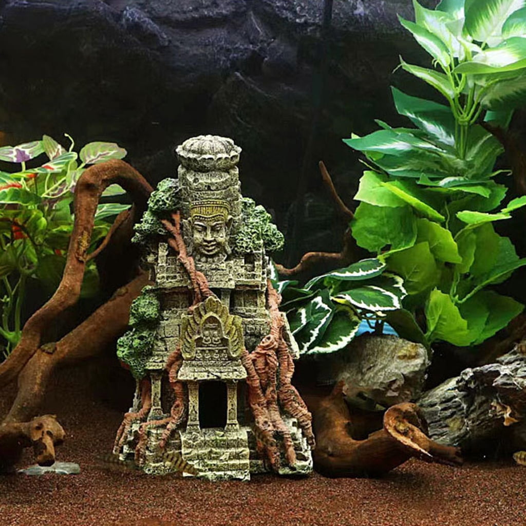 lanema Aquarium Resin Decoration Buddha Temple Theme Hideout Betta Cave FishTank Accessories for Hermit Crab Crayfish