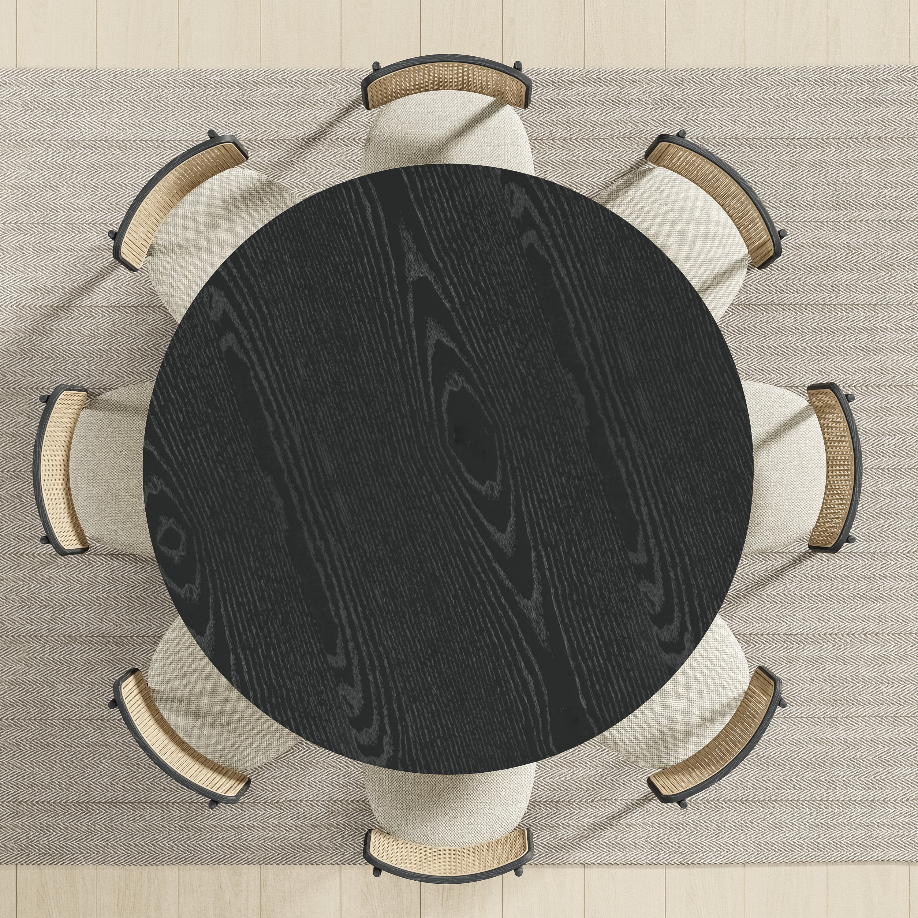 MAYEERTY 60" Round Wood Dining Table for 4-6 People, Modern Kitchen Table with Heavy Duty Wood Base, Black
