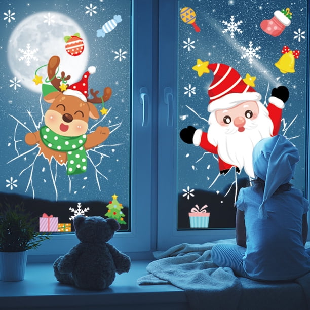 Feliciay 101 Pegatinas Electrostáticas Para Ventanas De Navidad, Reutilizables, Para Ventanas De Navidad, Papá Noel (5 Hojas