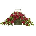 thumbnail image 3 of Nearly Natural 18in. Poinsettia and Variegated Holly Artificial Plant in Vintage Decorative Basket (Real Touch), 3 of 3