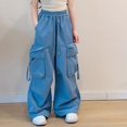 thumbnail image 6 of CPNG Girls Cargo Pants Elastic Waist Wide Leg Cargo Sweatpants Trendy Baggy Casual Lightweight Dance Cargo Trousers with Multi-Pockets, 6 of 7