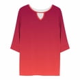 thumbnail image 6 of Casual Ombre Gradient Print Tunic for Women V Neck Keyhole Cutout Three Quarter Sleeve Loose Fit Soft Breathable Fall Fashion Daily Blouse Tops, 6 of 7